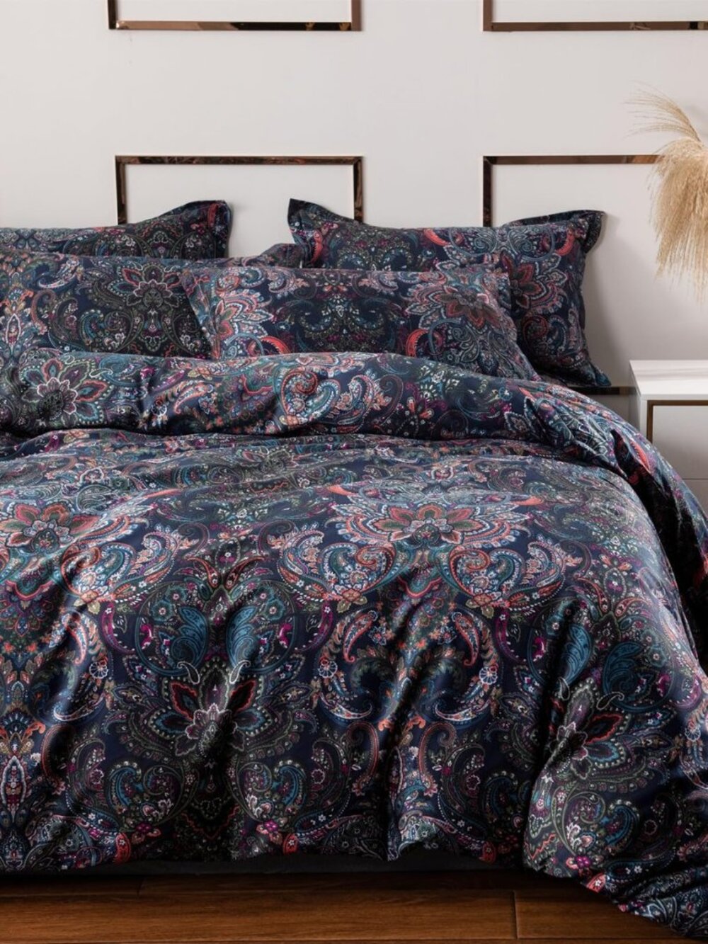Paisley Bedding Sets 3Pcs Brushed Cotton Duvet Cover Set King Size Rustic Damask